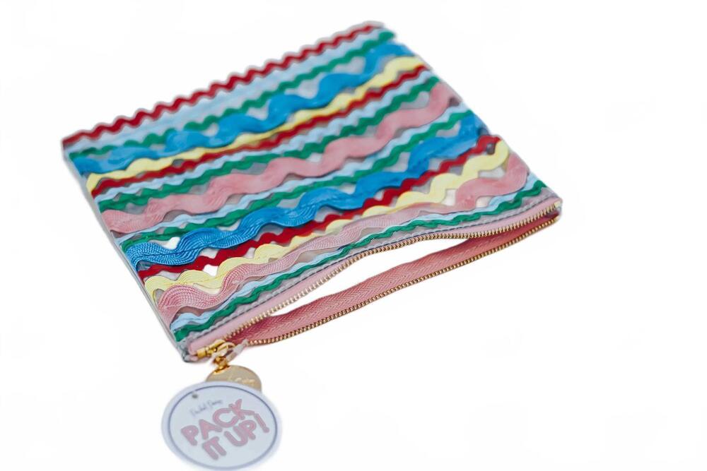 NEW PACKED PARTY women's zipper decorated pouch in multi color making waves